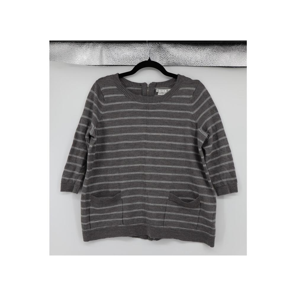 Max Studio Merino Wool Gray Stripe Sweater Size 1x - Women's